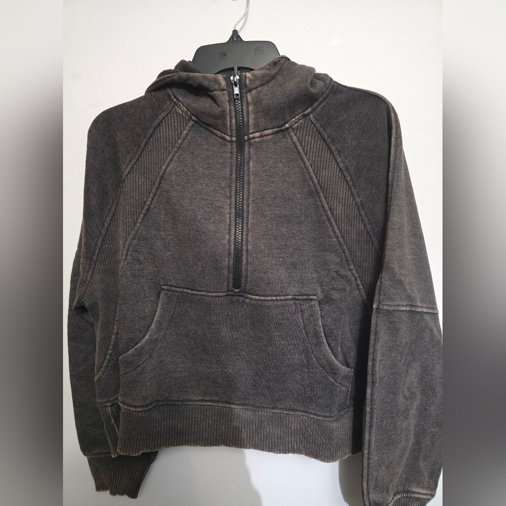 Zenana Outfitters Cropped Acid Wash Qaurter Zip Hoodies